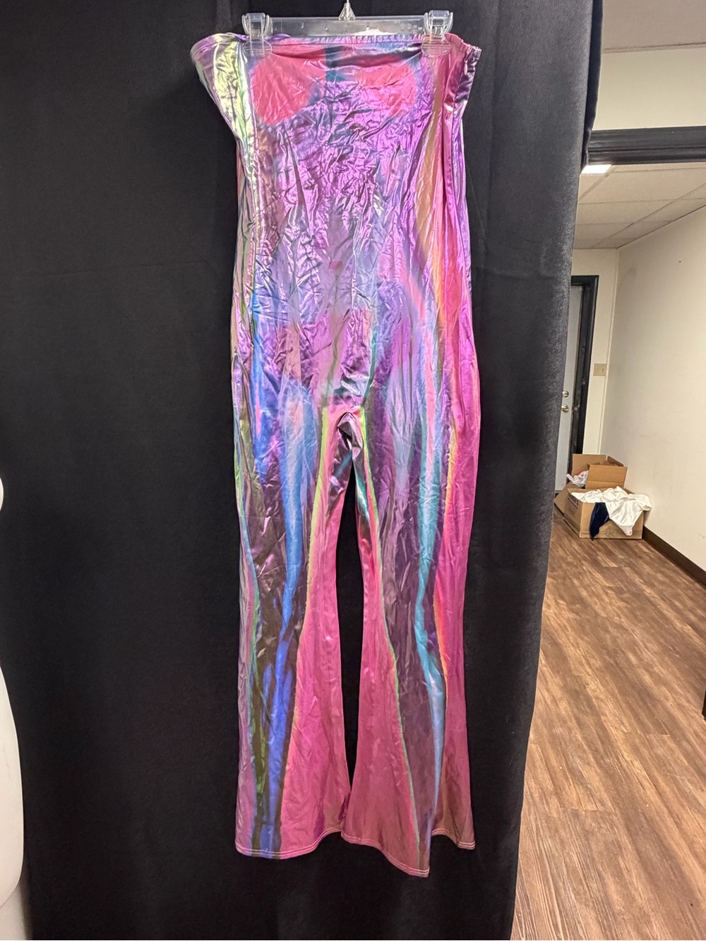 Fashion Nova Iridescent Pink Metallic Wide Leg Jumpsuit